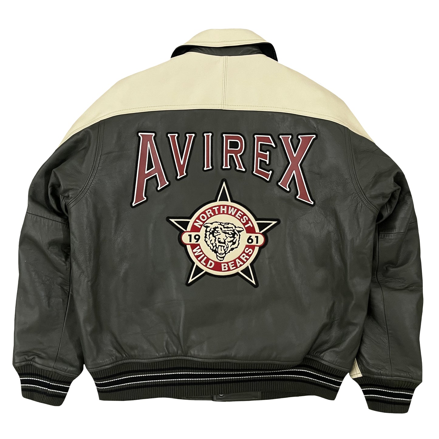 Avirex Wildbears Leather Varsity Jacket - M | Medium, Green