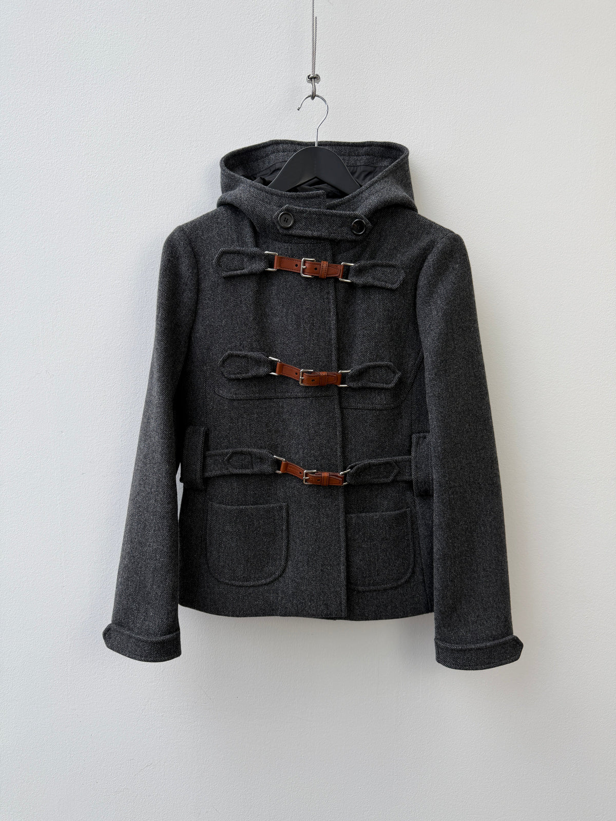 Prada 100% Virgin Wool Duffle Jacket | O/S, Charcoal