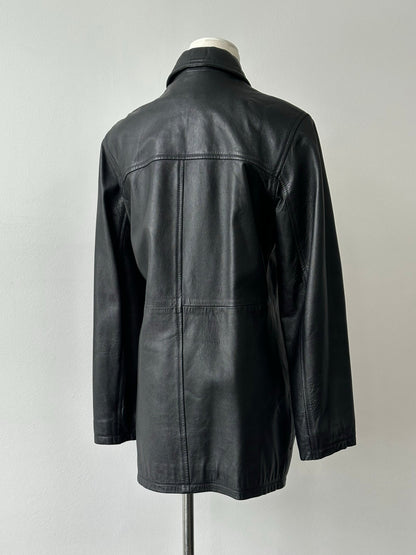 Vintage 1990s Concealed Placket Leather Jacket - S