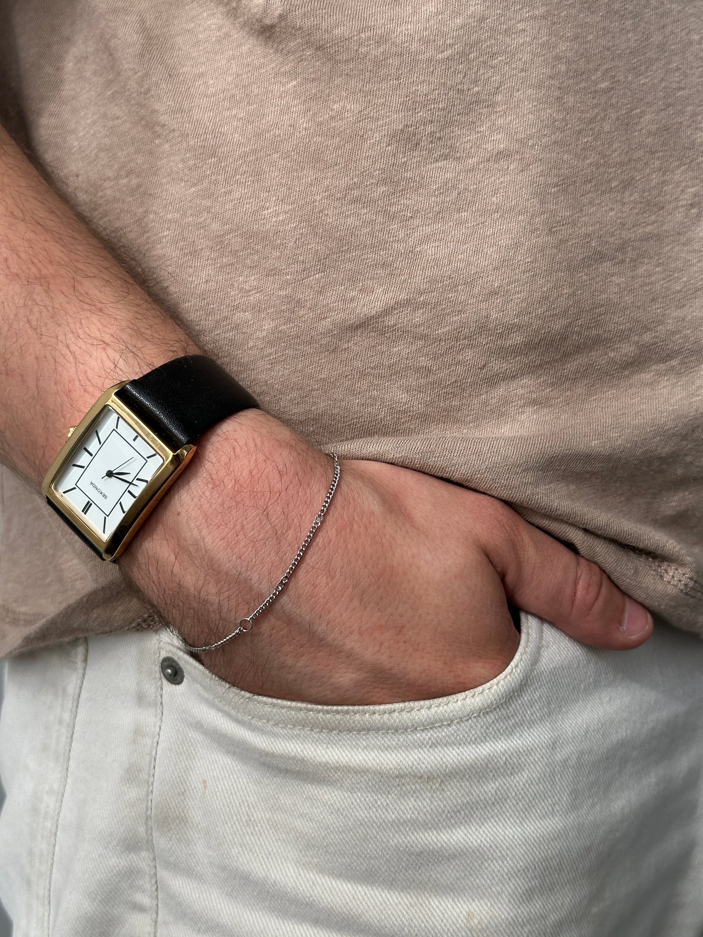 Sekonda 2000s Gold Tone Rectangular Quartz Leather Watch
