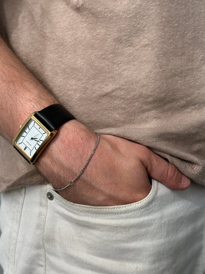 Sekonda 2000s Gold Tone Rectangular Quartz Leather Watch