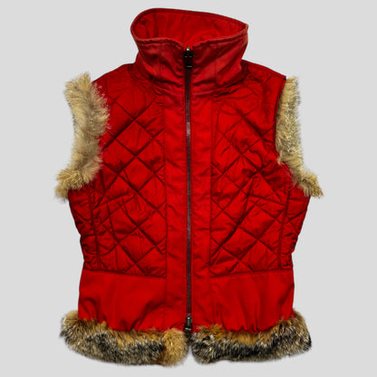 Prada Sport 00’s Ballistic Nylon Fox Fur Reversible Quilted Gilet - IT44 | O/S, Orange