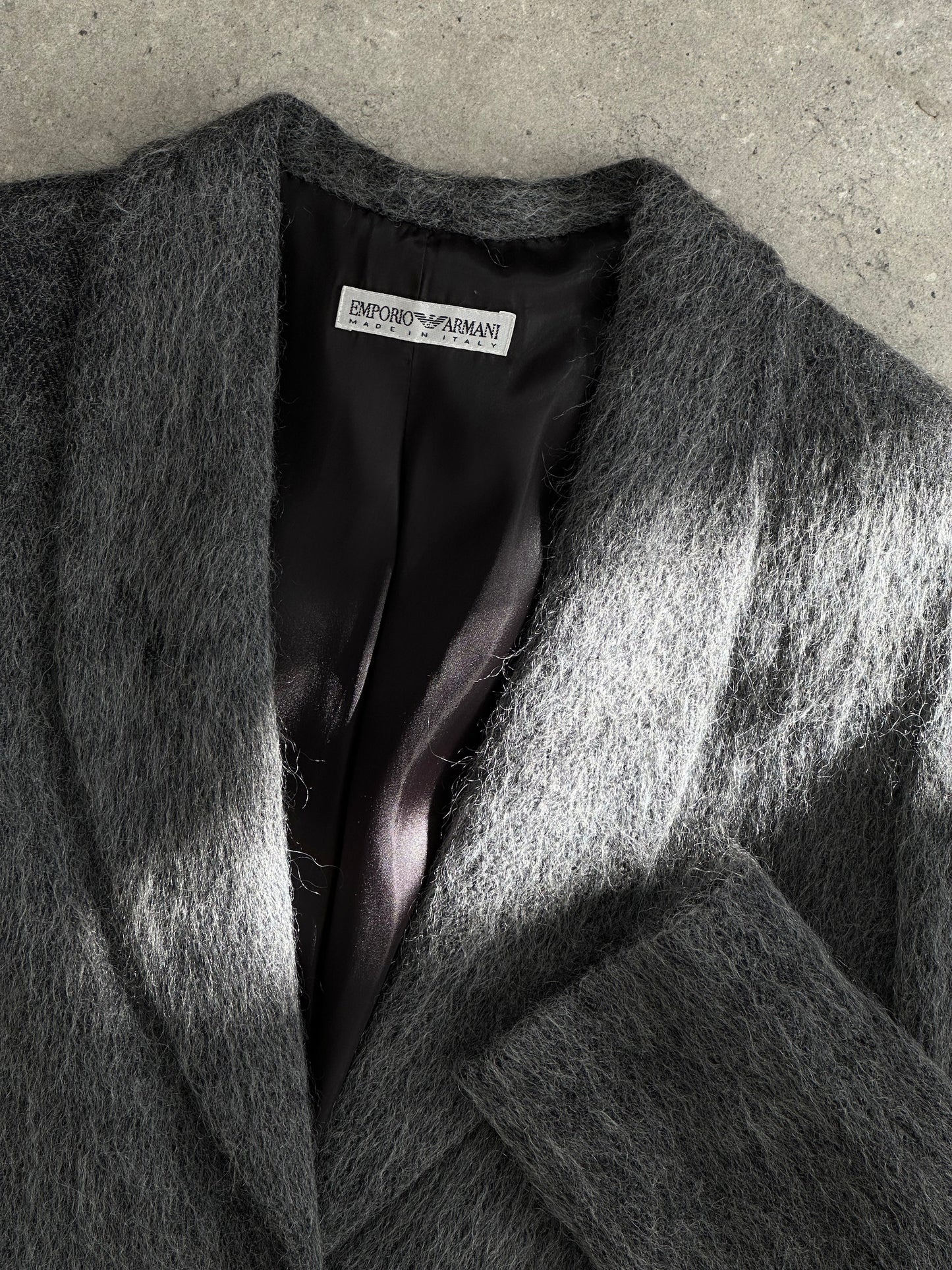 Emporio Armani Fuzzy Wool Mohair Single Breasted Coat - M