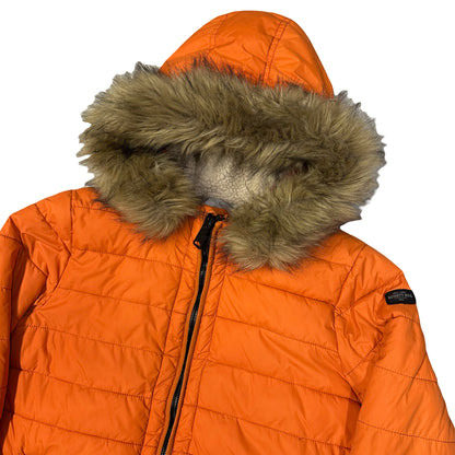 Schott Puffer Jacket With Fur Hood In Orange ( S )