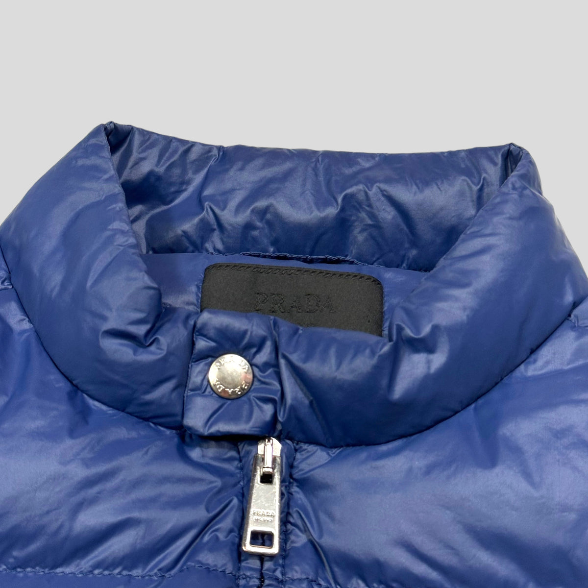 Prada 2017 Plaque Logo Nylon Goose Down Puffer Jacket - IT58 (L/XL) | XL, Blue