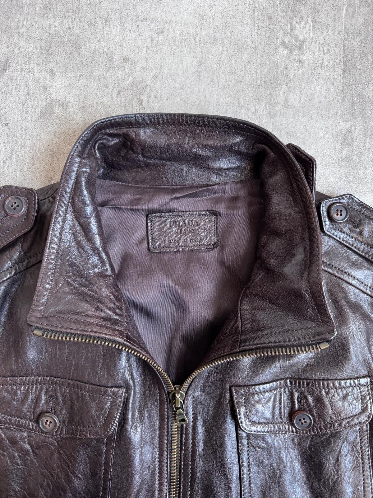 2008 Prada Milano Buckle Fasten Brown Leather Jacket