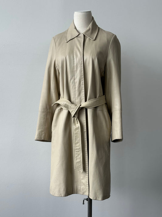 Vintage 1990s Leather Belted Trench Coat - S
