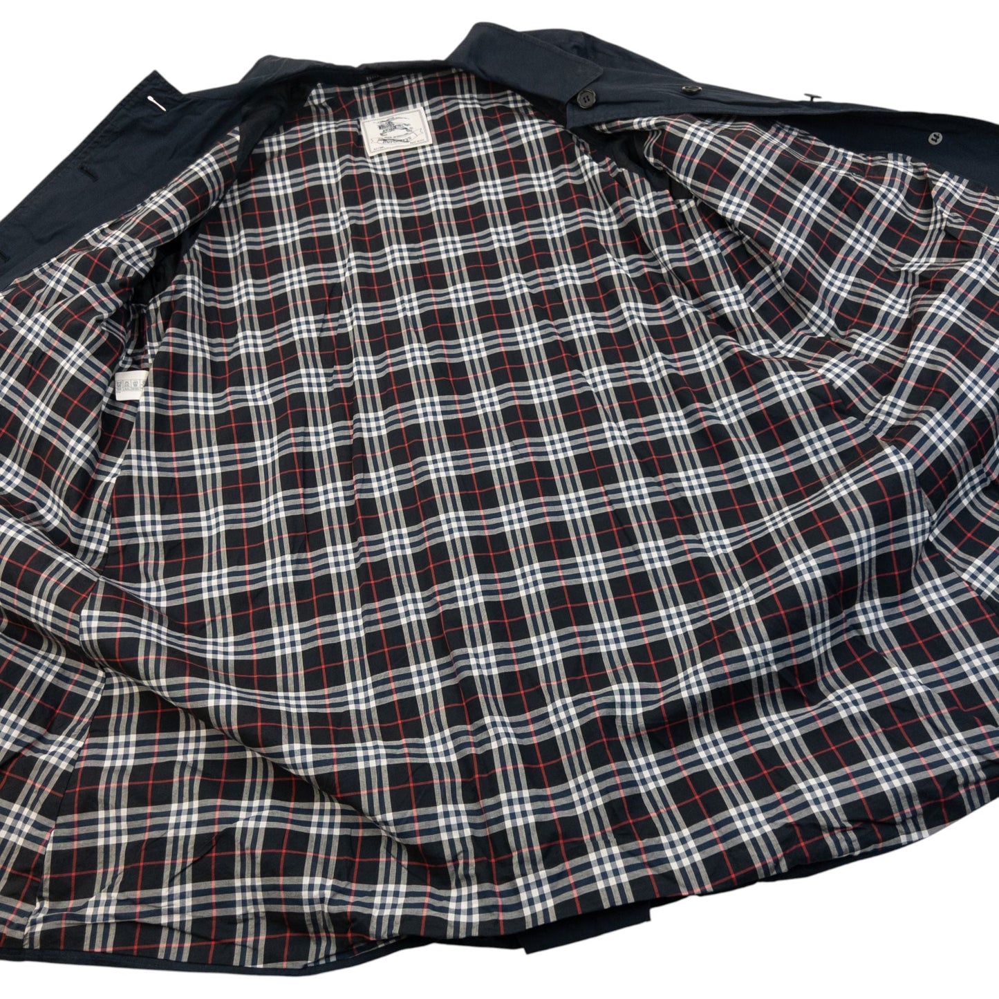 Vintage 90s Burberry Nova Check Lined Trench Jacket Womens Size L | Large, Navy
