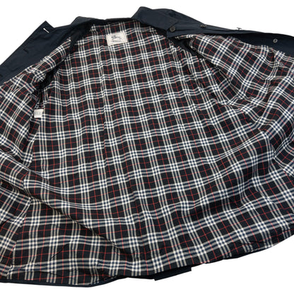 Vintage 90s Burberry Nova Check Lined Trench Jacket Womens Size L | Large, Navy