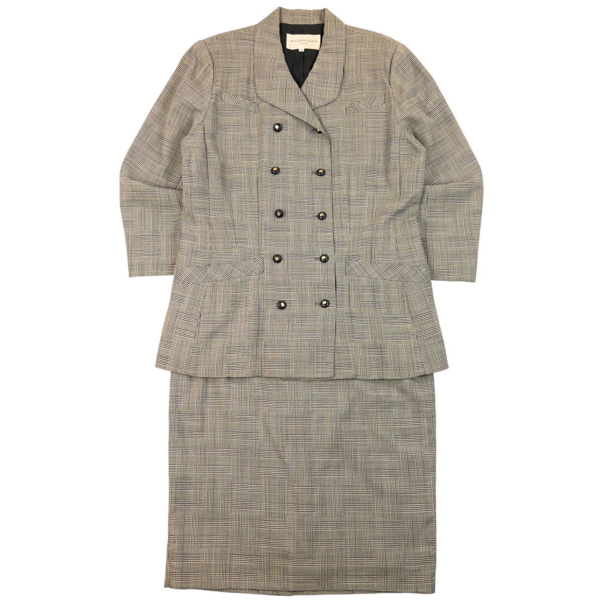Vintage 90s Balenciaga Checkered Jacket & Skirt Suit Set Womens Size L | Large, Grey