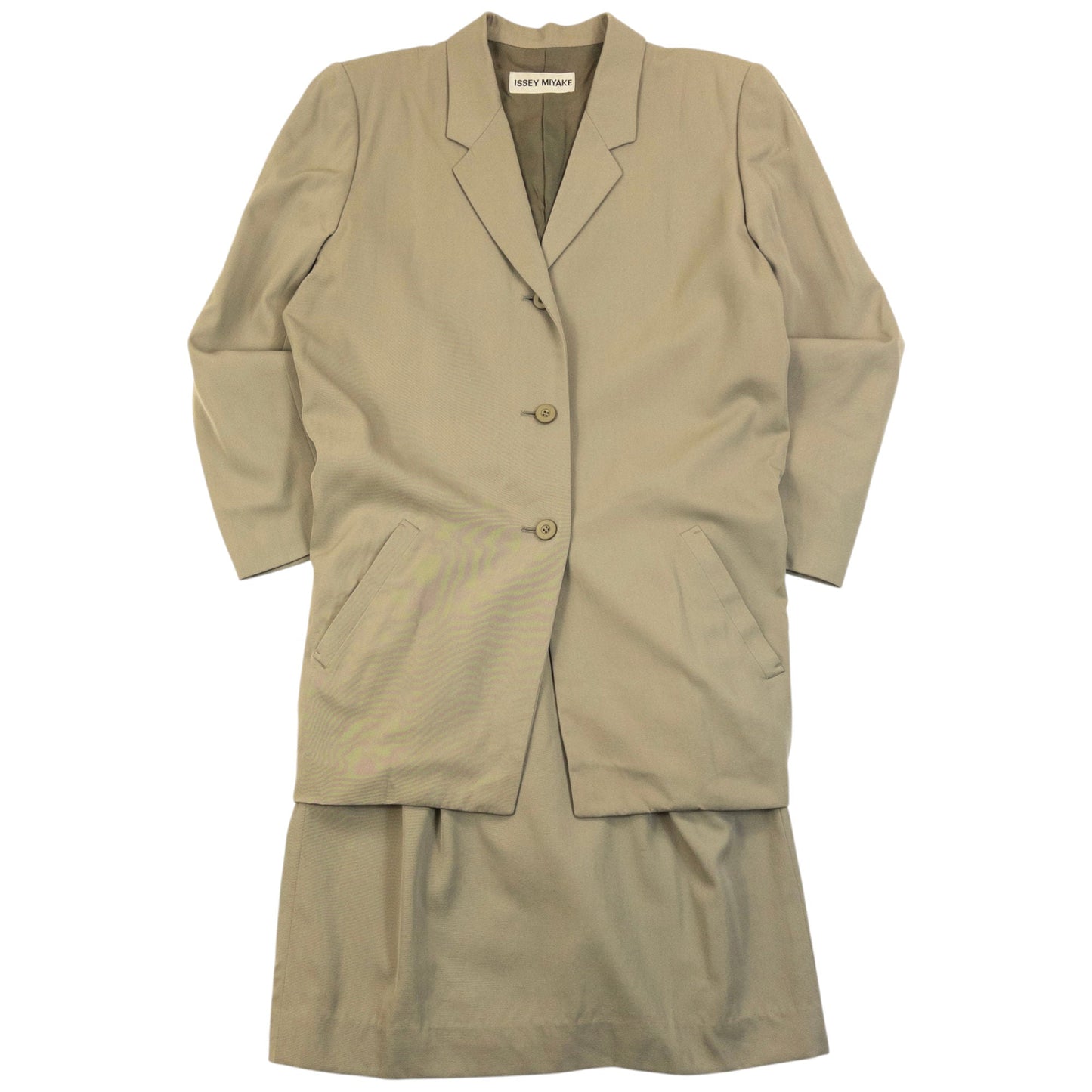 Vintage 90s Issey Miyake Jacket & Skirt Suit Set Womens Size S | Small, Beige