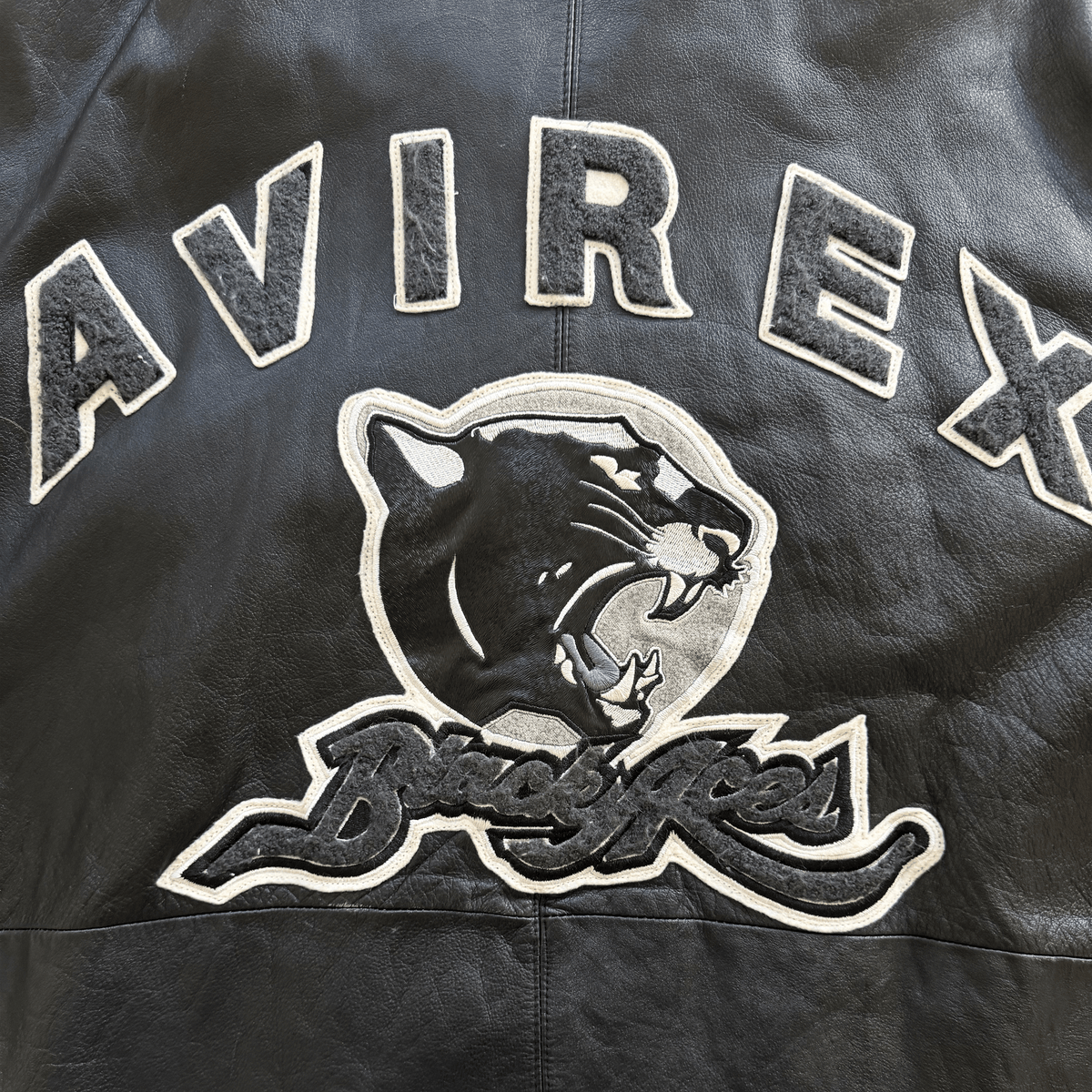 Avirex 'Black Aces' Leather Varsity Jacket - XL | XL, Black