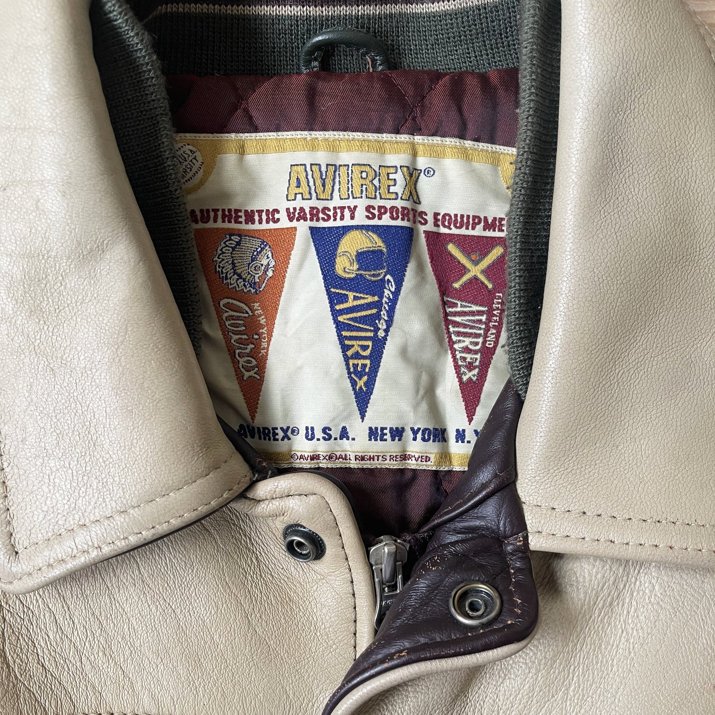 Avirex Wild Bears Leather Varsity Jacket - M | Medium, Cream