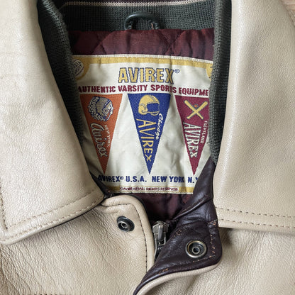Avirex Wild Bears Leather Varsity Jacket - M | Medium, Cream