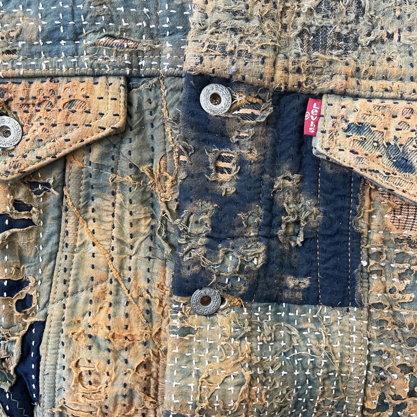 Boro Sashiko Distressed Denim Trucker Jacket - XL