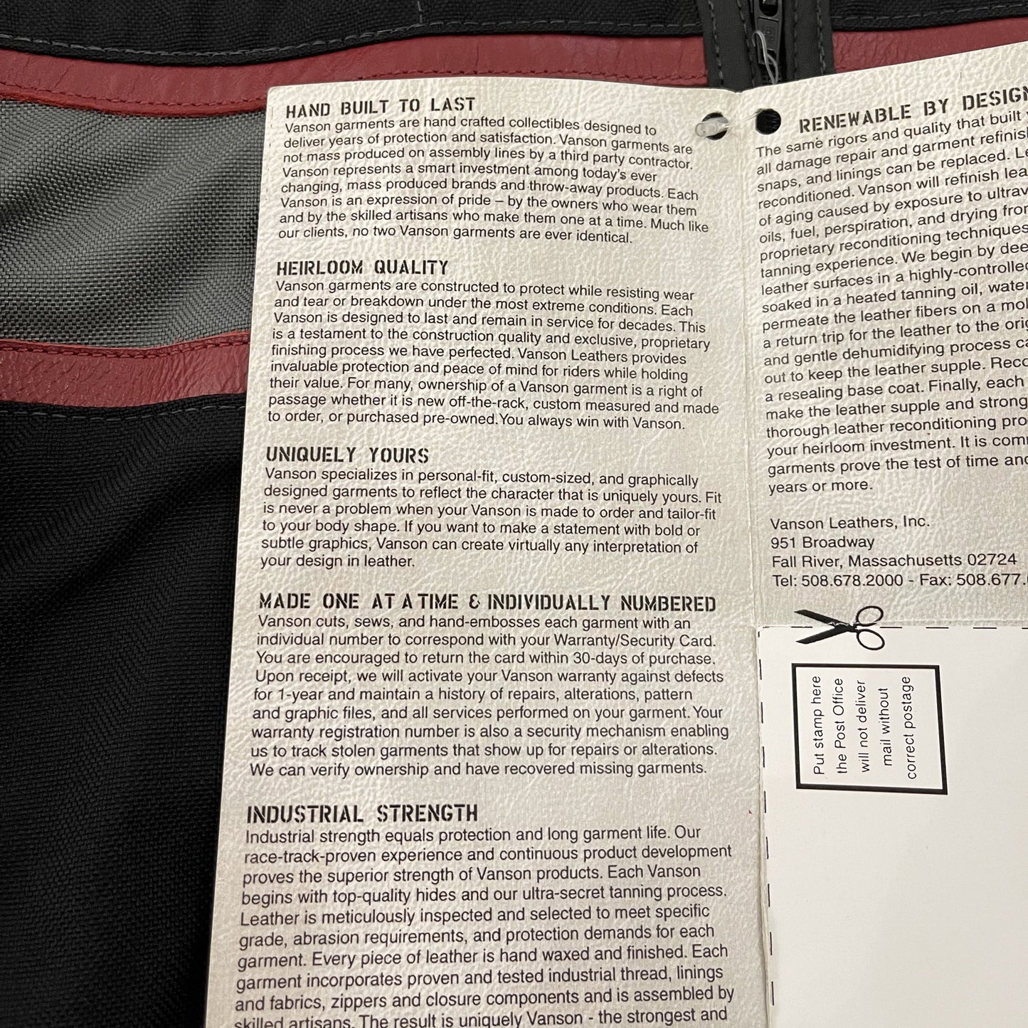 Vanson Leathers Racing Track Jacket - M