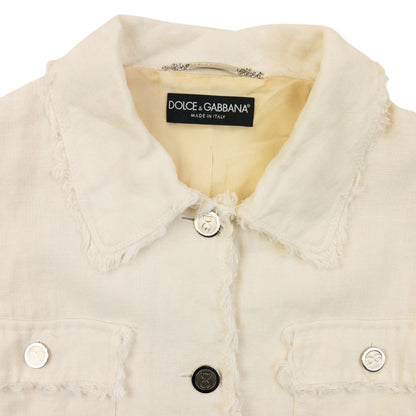Vintage 2000s Dolce & Gabbana Button Up Linen Jacket Womens Size S | Small, Cream