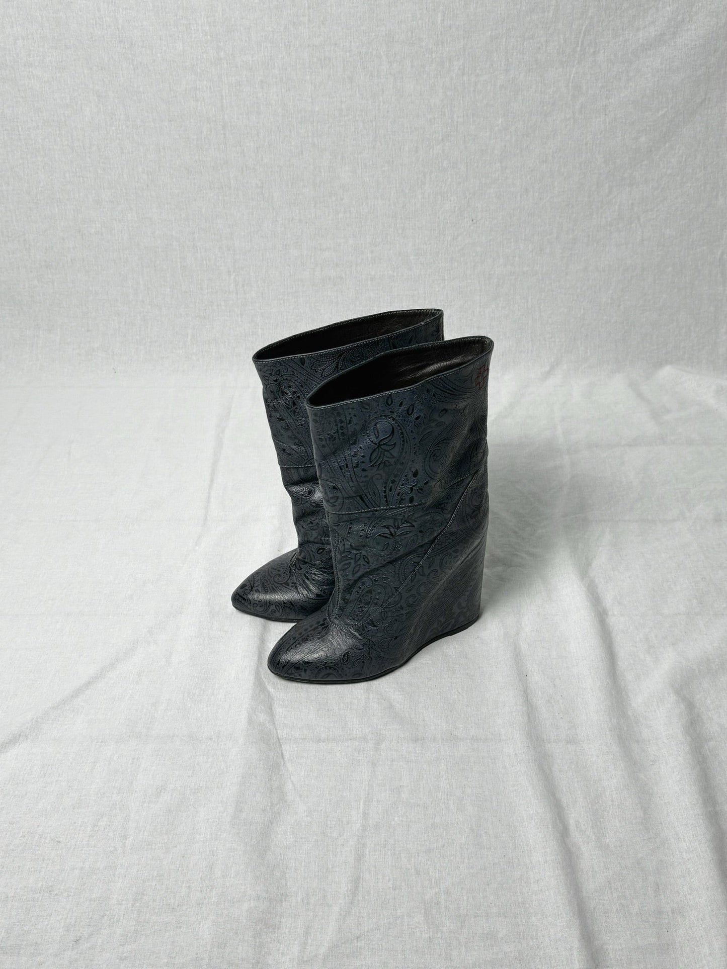 AF VANDEVORST EMBOSSED WEDGE BOOTS | DEFAULT TITLE, Blue