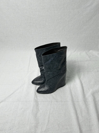 AF VANDEVORST EMBOSSED WEDGE BOOTS | DEFAULT TITLE, Blue