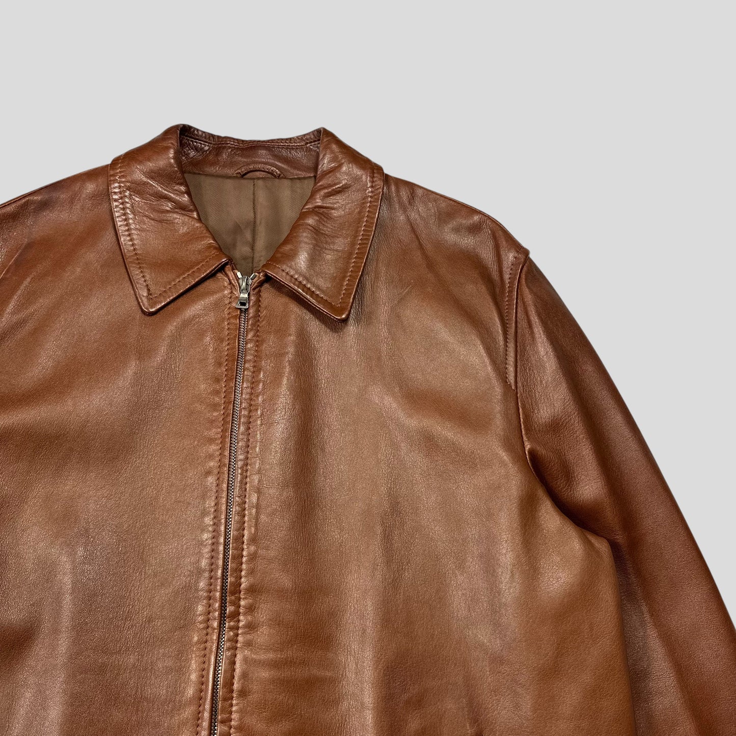 Prada Milano FW98 Whiskey Leather Nylon Lined Zip Work Jacket - IT50 | Default Title, Brown