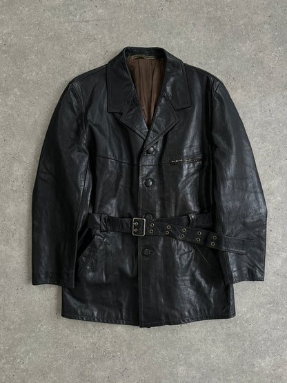 Vintage Belted Leather Jacket - XL