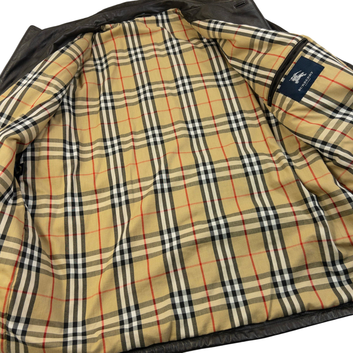 Vintage 2000s Burberry Nova Check Lined Leather Jacket Size XL | XL, Brown