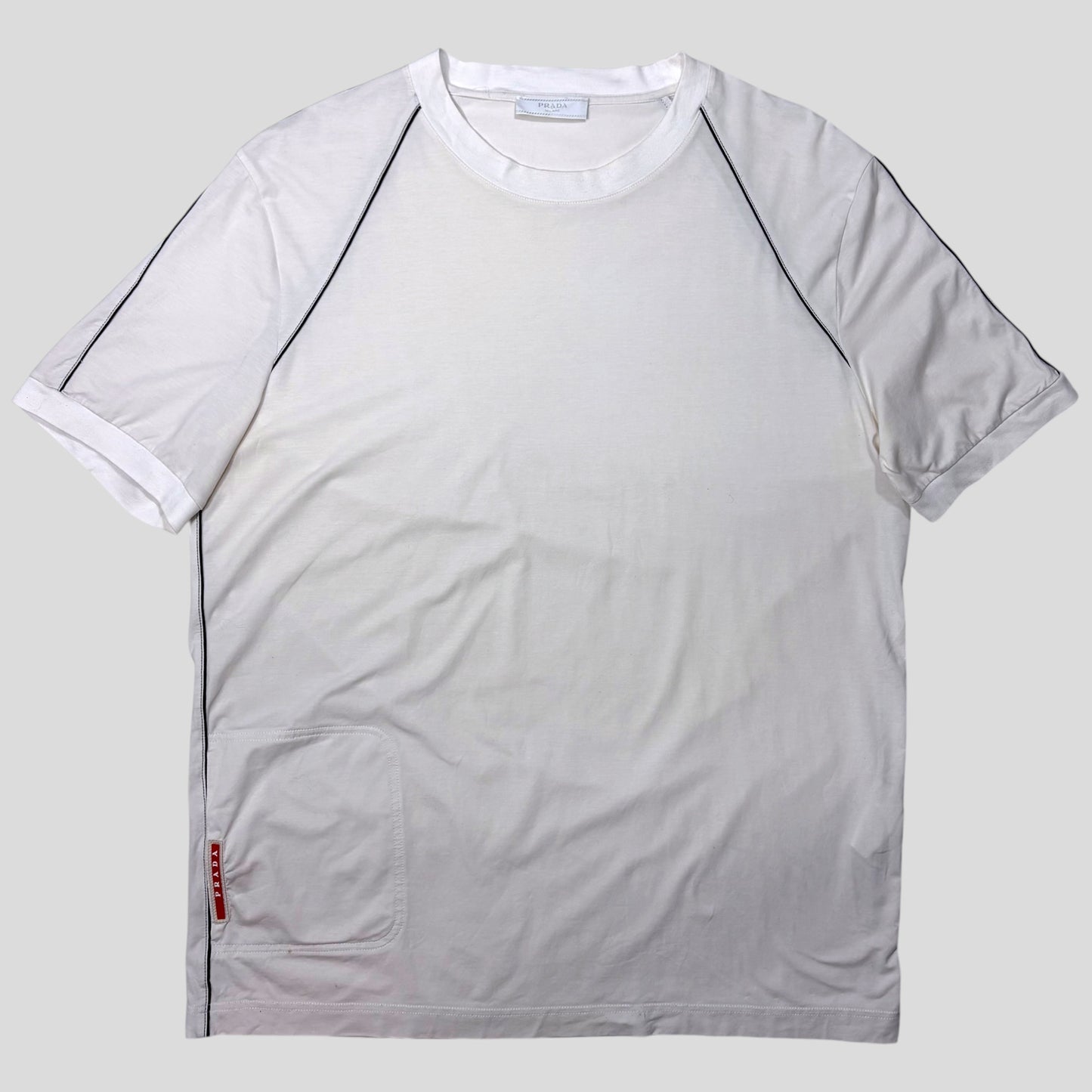 Prada Milano 2018 Red Tab Stash Pocket Piped T-shirt - L | Default Title, Multicoloured