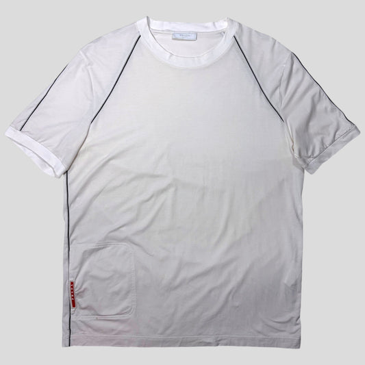 Prada Milano 2018 Red Tab Stash Pocket Piped T-shirt - L | Default Title, Multicoloured