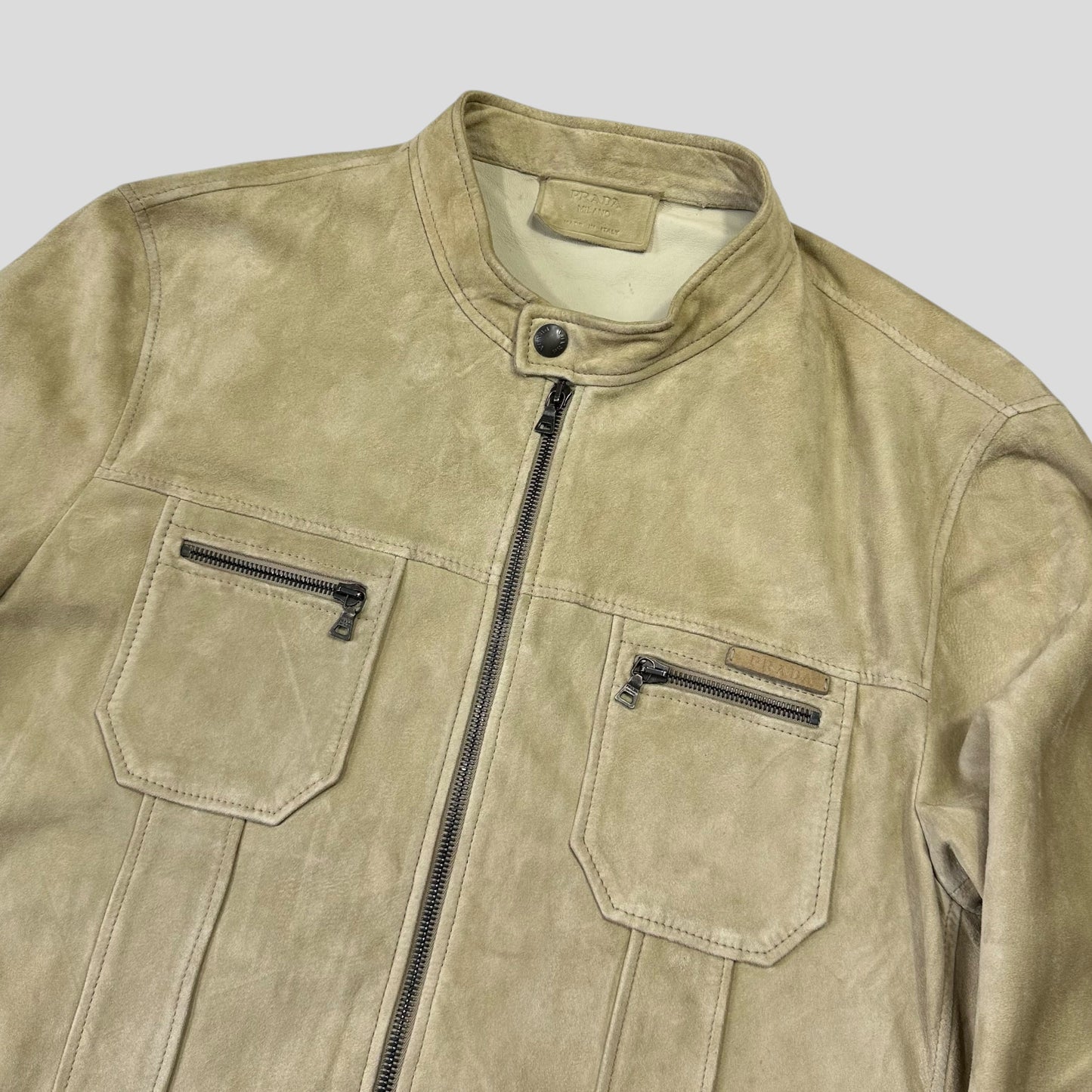 Prada Milano 2007 Suede Leather Double Pocket Logo Jacket - IT56 | Default Title, Cream
