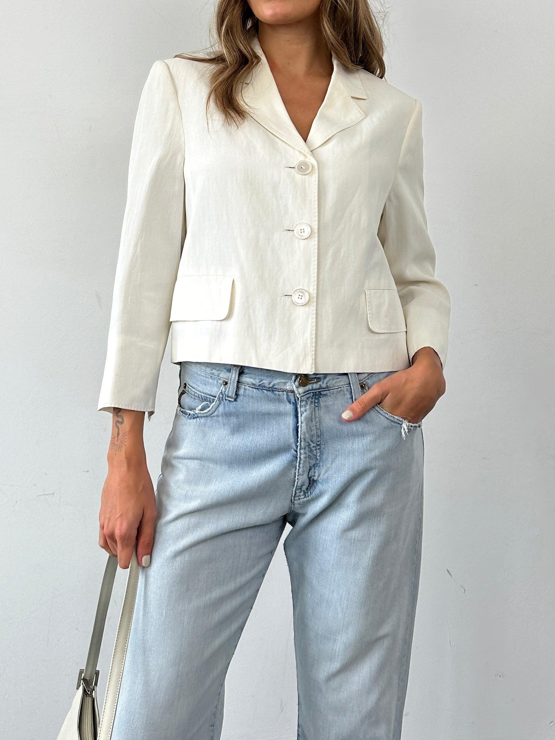 Max Mara Linen Cropped Single Breasted Blazer - M - Known Source