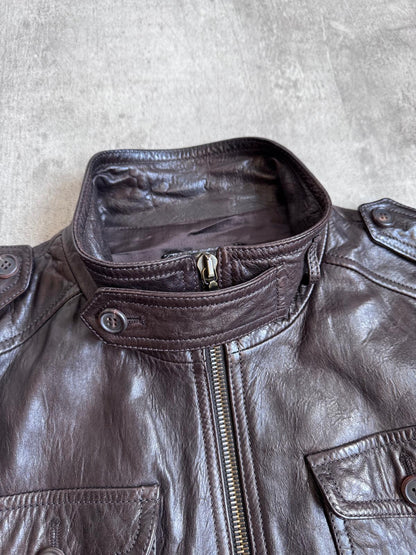 2008 Prada Milano Buckle Fasten Brown Leather Jacket