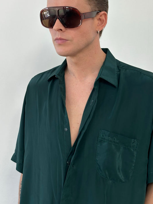 Christian Dior 1990s Pure Silk Short Sleeve Logo Shirt - XL