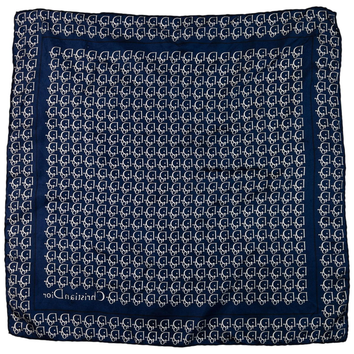 Vintage 90s Dior Monogram Silk Scarf | O/S, Navy