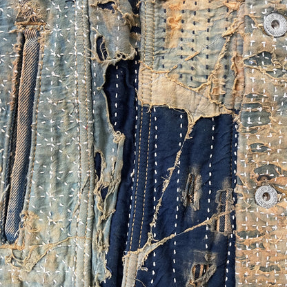Boro Sashiko Distressed Denim Trucker Jacket - XL