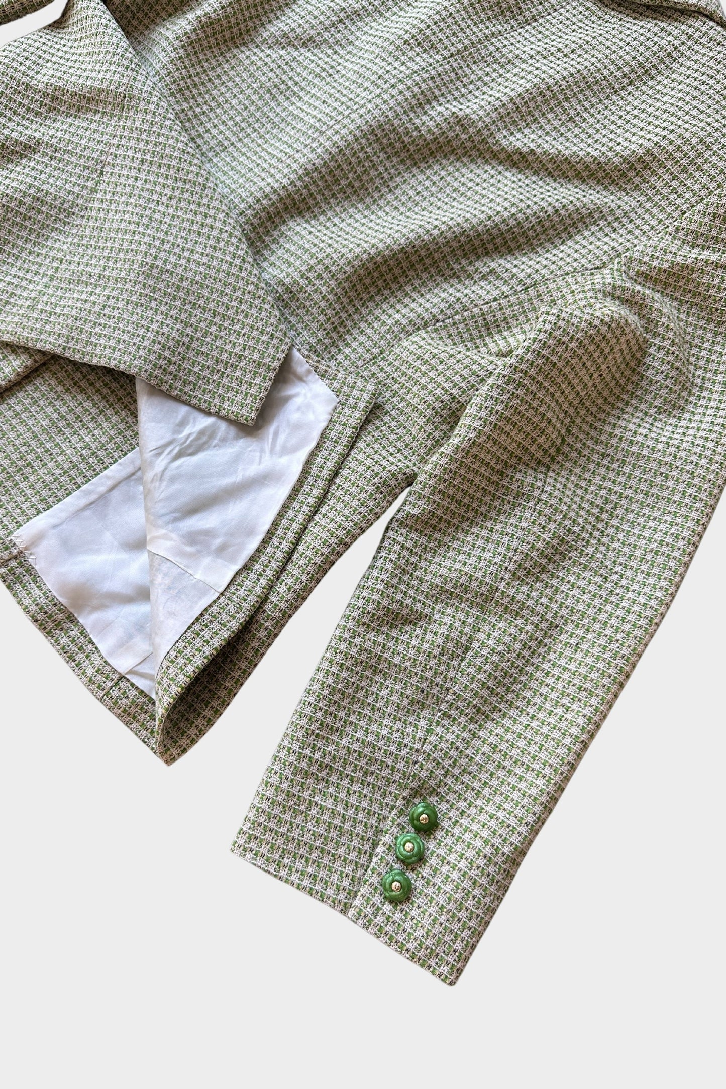 Vintage Curated Herringbone Green Skirt Suit