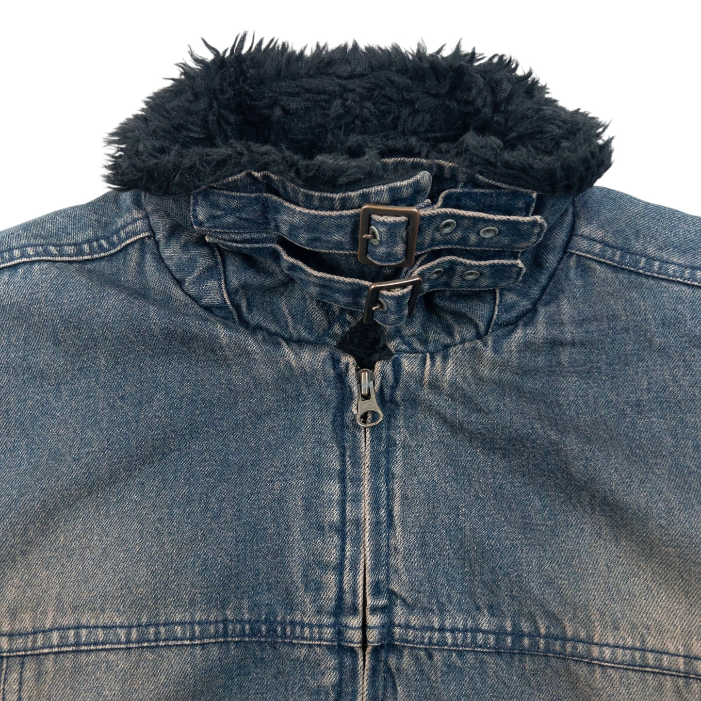 Vintage 2000s PPFM Fur Lined Zip Up Denim Jacket Size M | Medium, Black