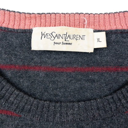 Vintage 2000s YSL Yves Saint Laurent Striped Wool Jumper Size S | Small, Grey