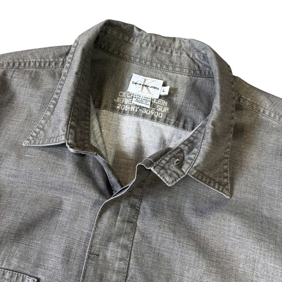 Calvin Klein Jeans Linen Utility Shirt L | Large, Grey