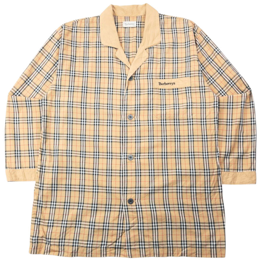 Vintage 90s Burberry Nova Check Long Sleeve Button Up Pyjama Shirt Size L | Large, Red