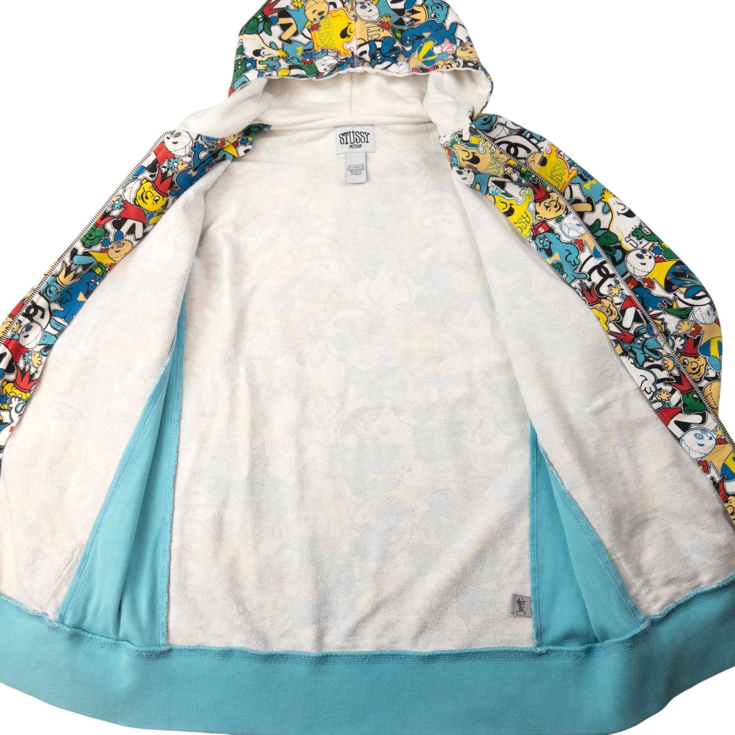 Vintage Stussy Sticker Pattern Zip Up Hoodie Size M
