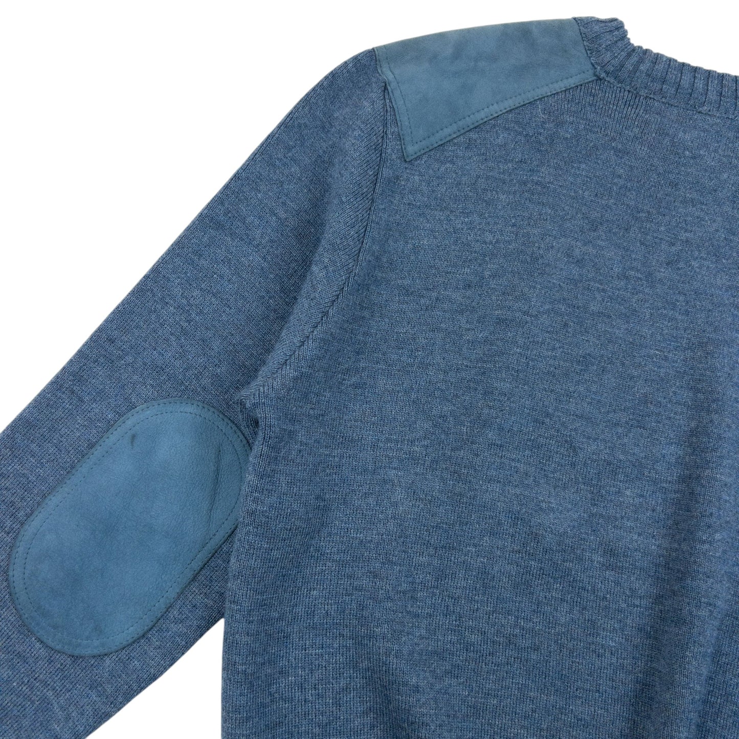 Vintage 90s Burberry Suede Patch Wool Jumper Size M | Large, Blue