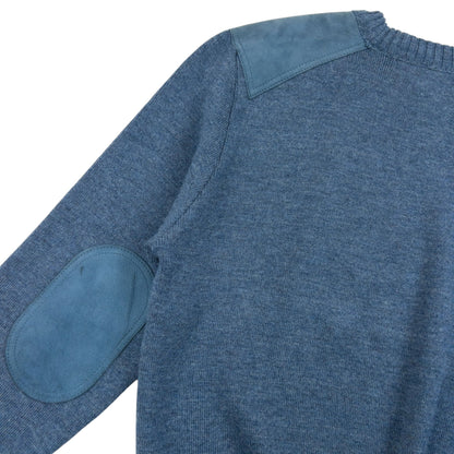 Vintage 90s Burberry Suede Patch Wool Jumper Size M | Large, Blue