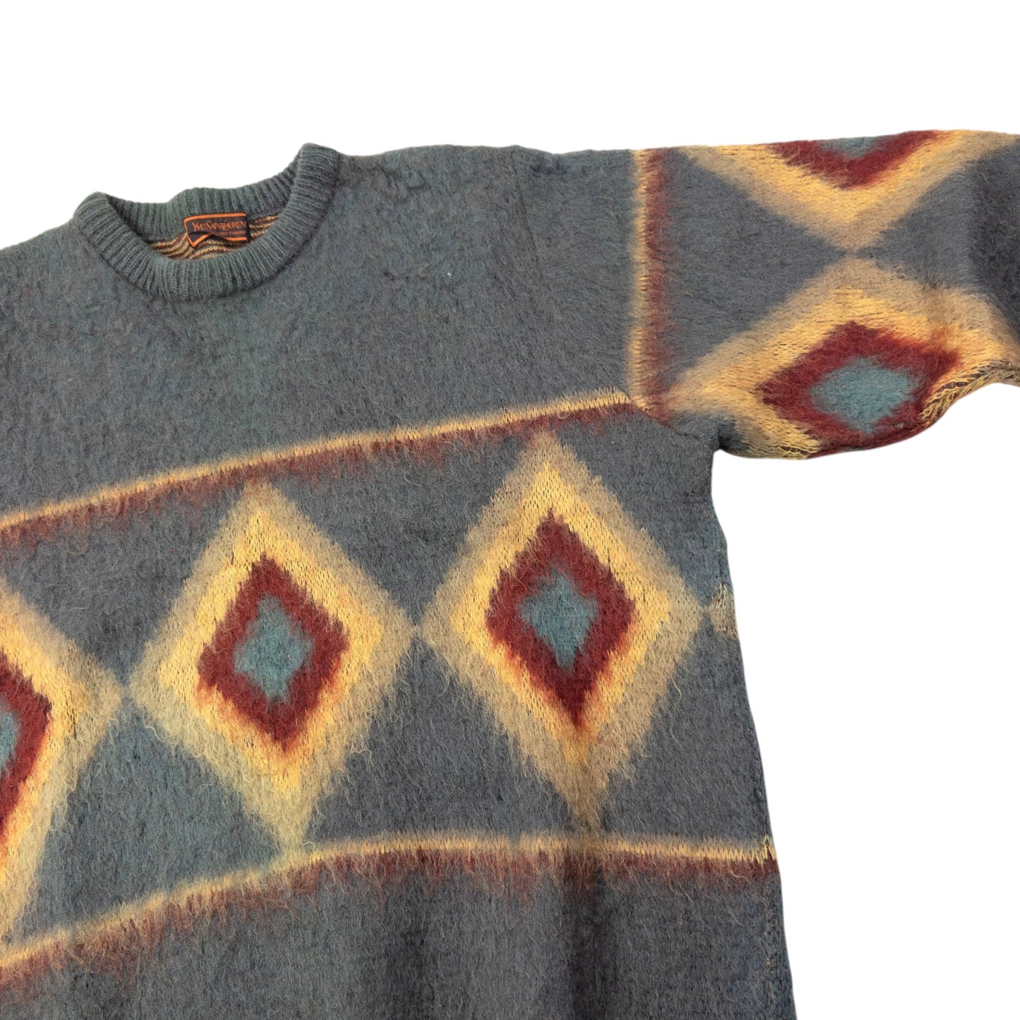 Vintage 70s YSL Yves Saint Laurent Wool Jumper Size S | Small, Grey, Red, Yellow