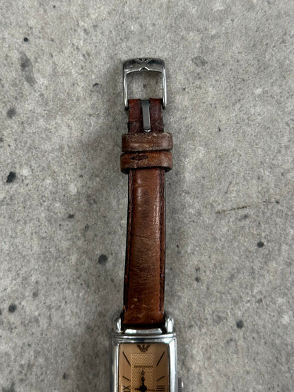 Emporio Armani 2000s leather watch with classic design, featuring a round dial and leather strap, stylish and sophisticated.