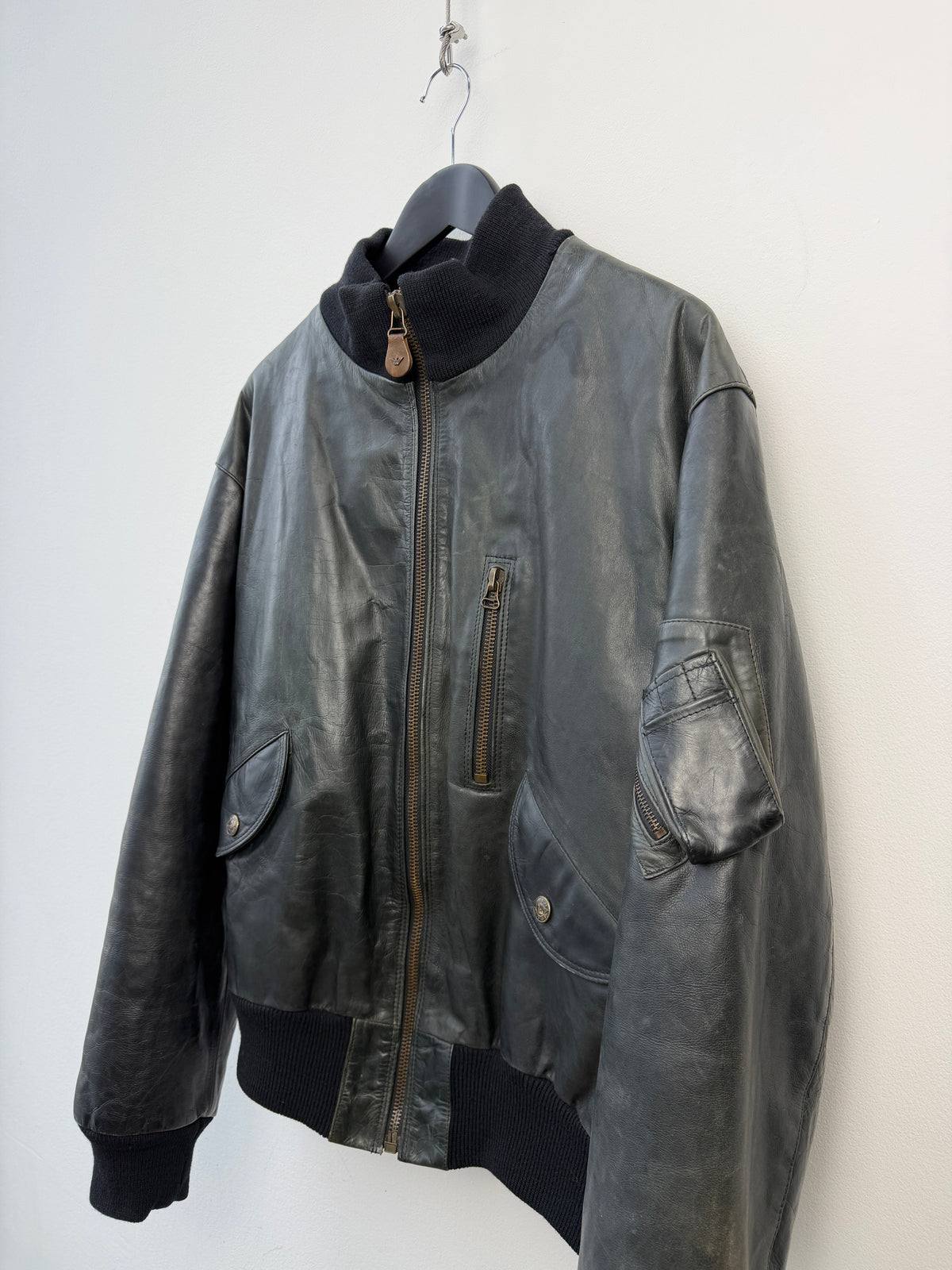 Armani Jeans 90s Leather Bomber Jacket | Large, Red