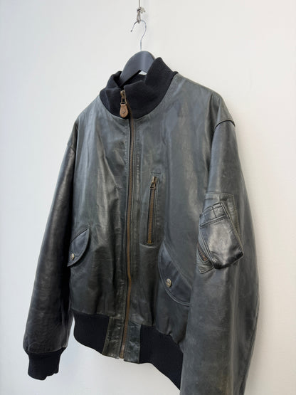 Armani Jeans 90s Leather Bomber Jacket | Large, Red