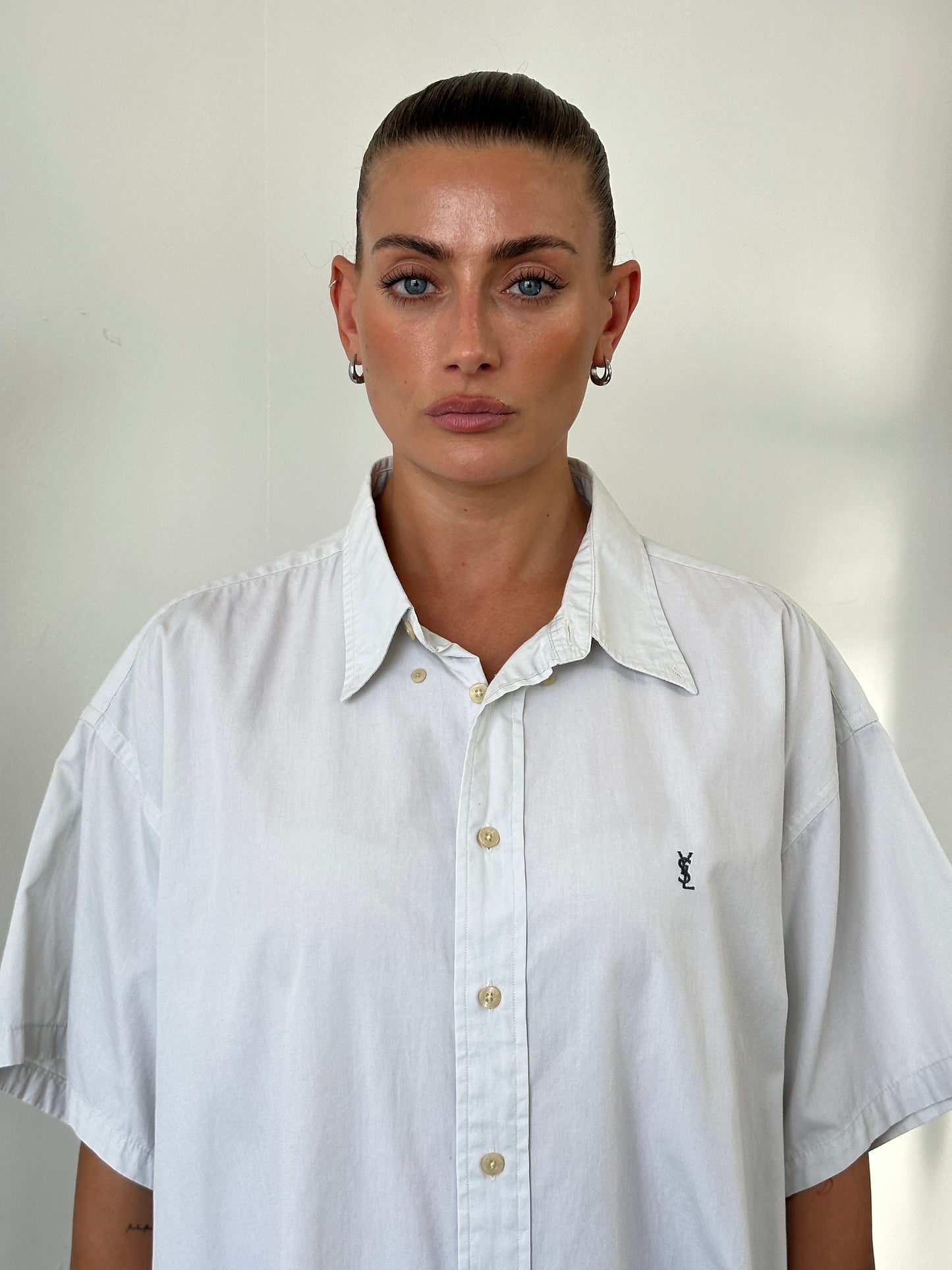 Yves Saint Laurent Pour Homme Pure Cotton Short Sleeve Logo Shirt - XXL