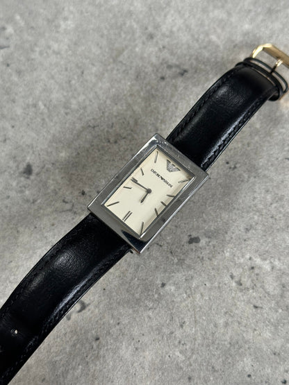 Emporio Armani 2000s Rectangle Stainless Steel Leather Watch