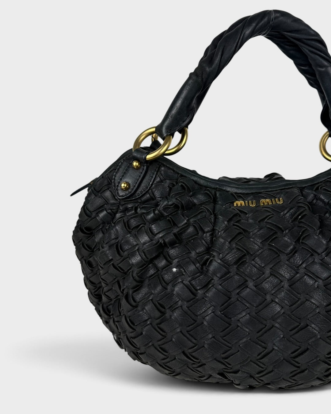 2010s Miu Miu Black Woven Leather Handbag | O/S, Multicoloured