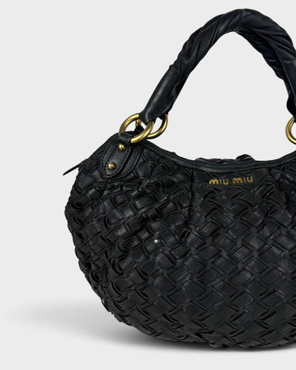 2010s Miu Miu Black Woven Leather Handbag | O/S, Multicoloured